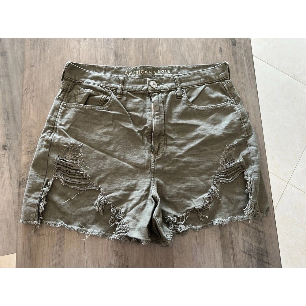 American Eagle Shorts Womens 12 Green Highest Rise Mom Short Distressed Raw Hem